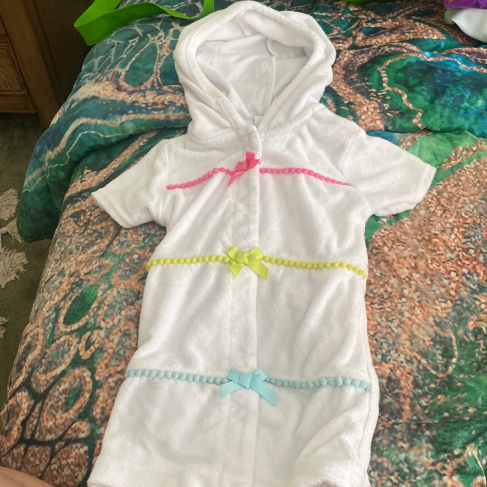 White hooded  beach/ pool cover up towel-like coverup baby 24 month hardly used